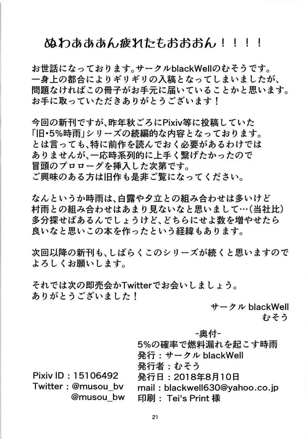 5%の確率で燃料漏れを起こす時雨 20ページ