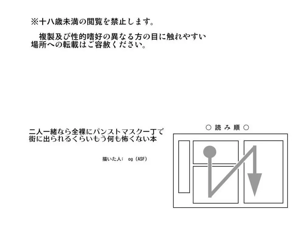 二人一緒なら全裸にパンストマスク一丁で街に出られるぐらいもう何も怖くない本 2ページ