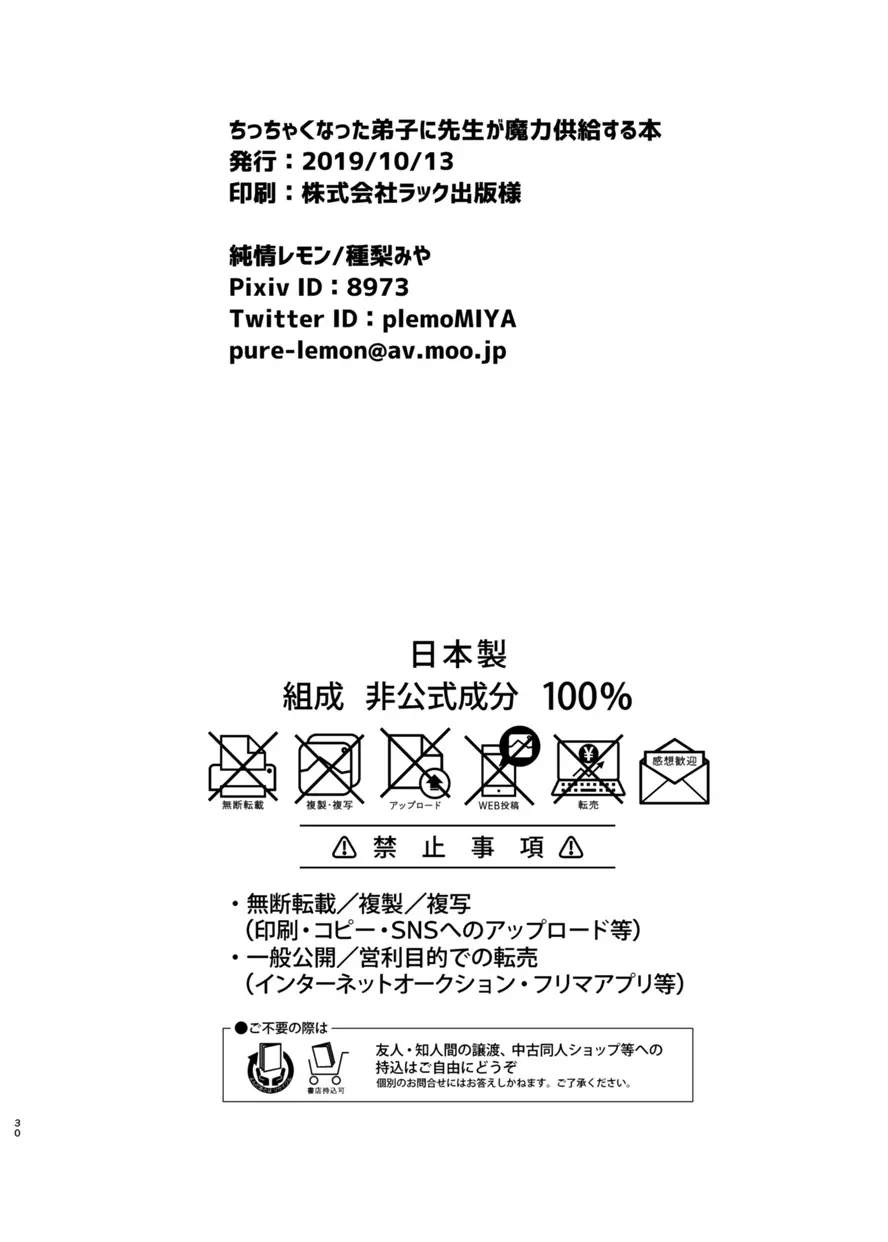 ちっちゃくなった弟子に先生が魔力供給する本 29ページ