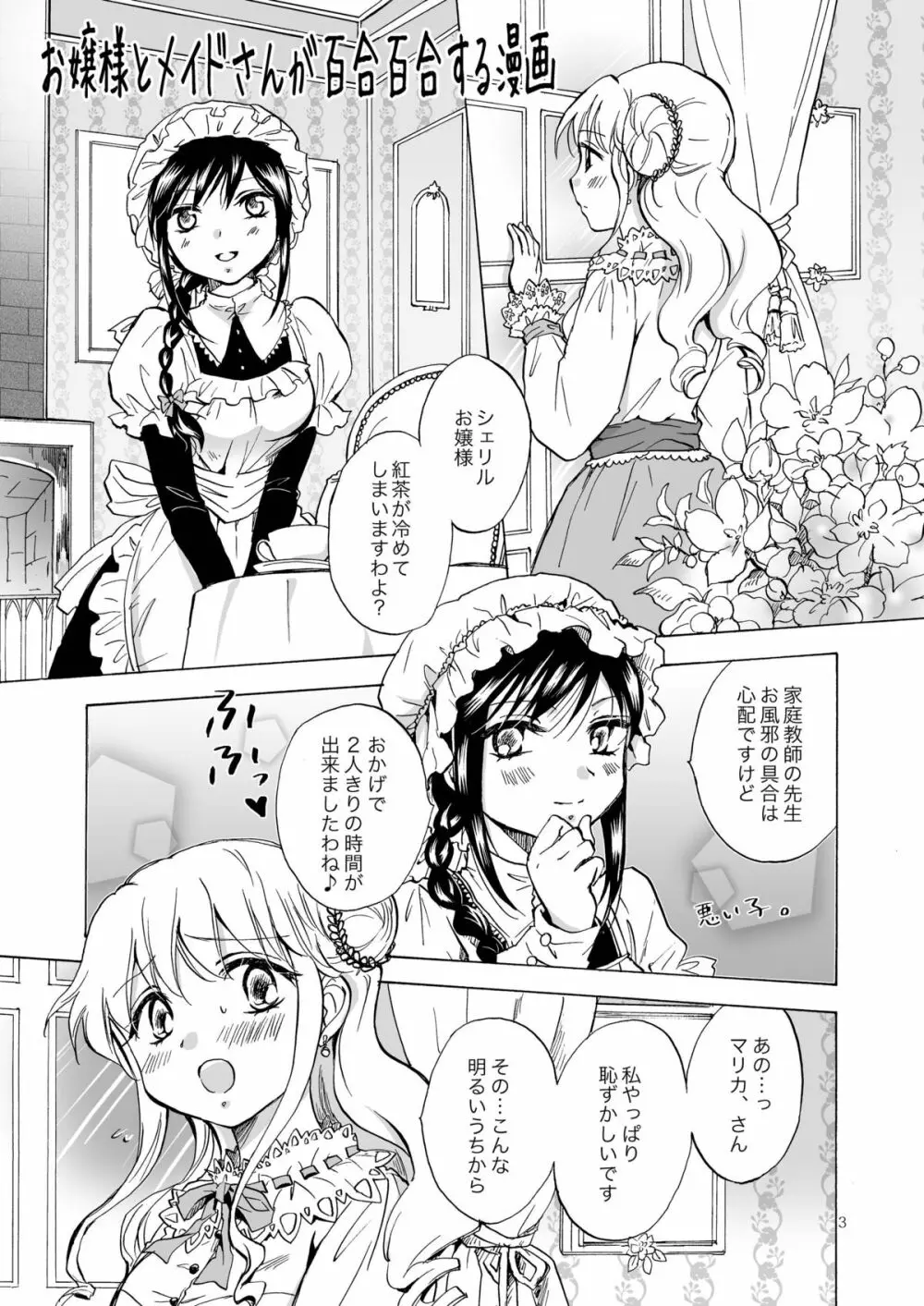 お嬢様とメイドさんが百合百合する漫画 3ページ